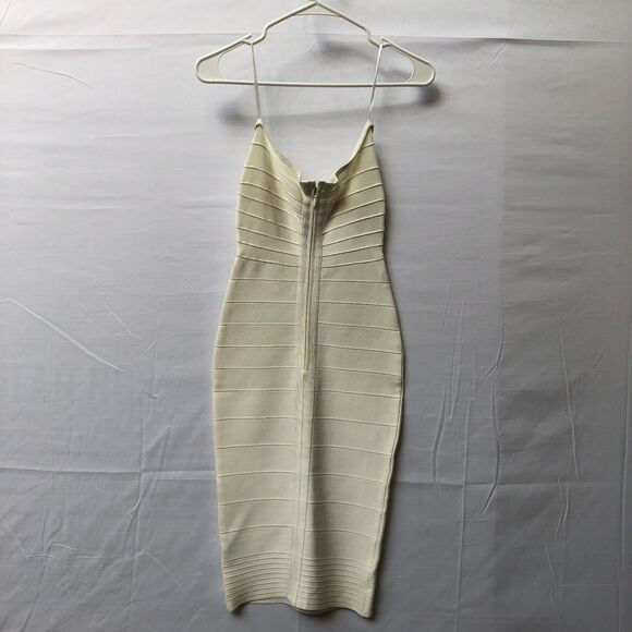Ivory Strapless Body Contouring Rayon Blend Bandage Mini Curve Hugging Dress XS - Picture 4 of 9